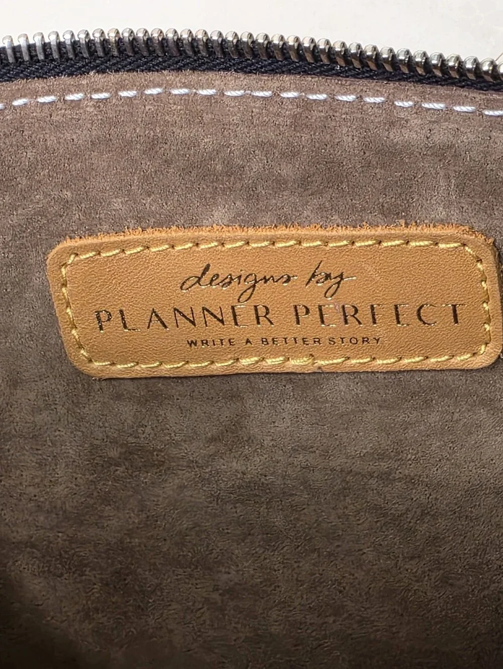 Designs by Planner Perfect Daisy Engraved Leather Pouch Makeup Planner Bag Tan